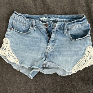 High Rise Denim Lace Shorts